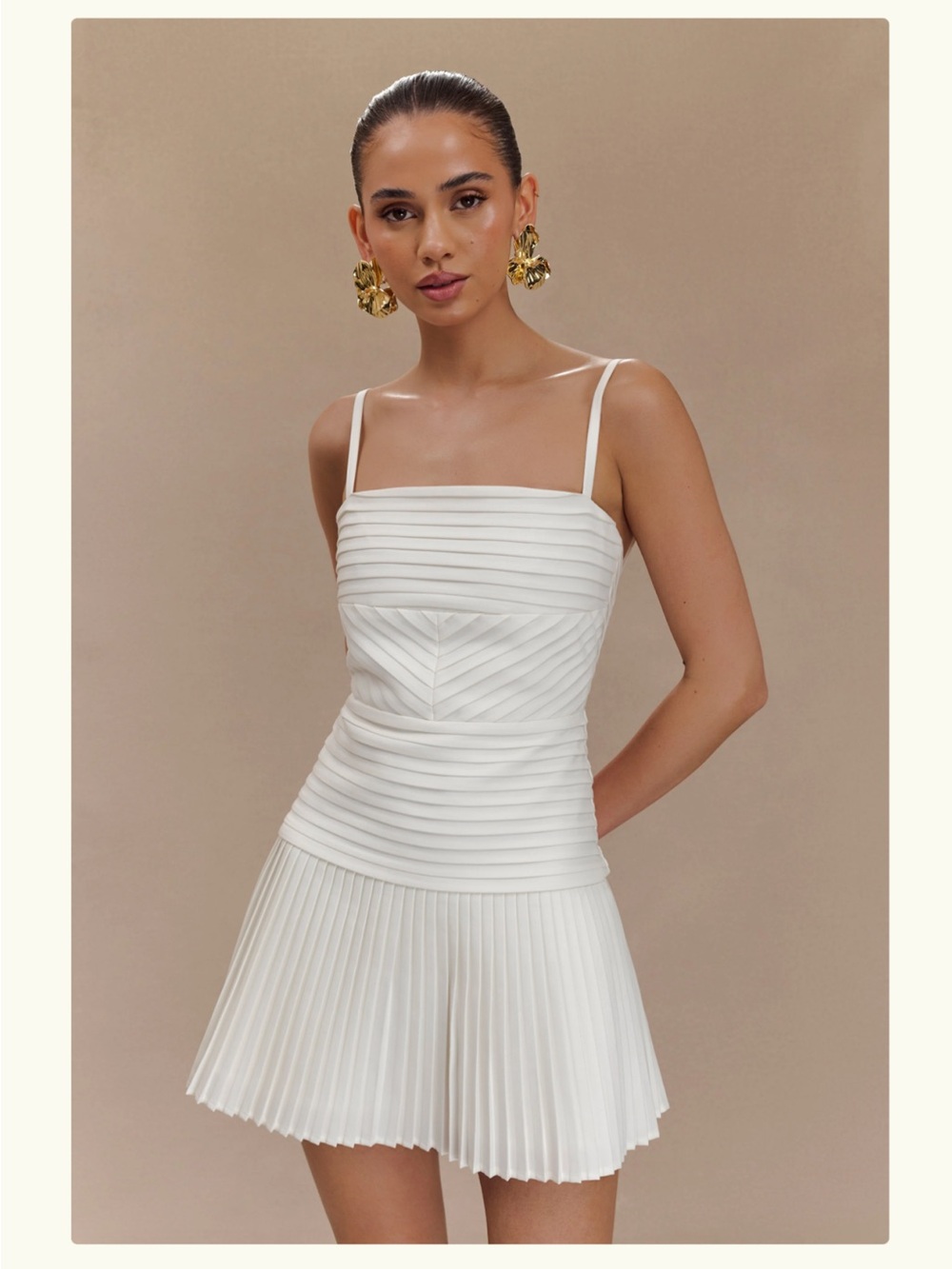Meshki White Pleated Mini Dress